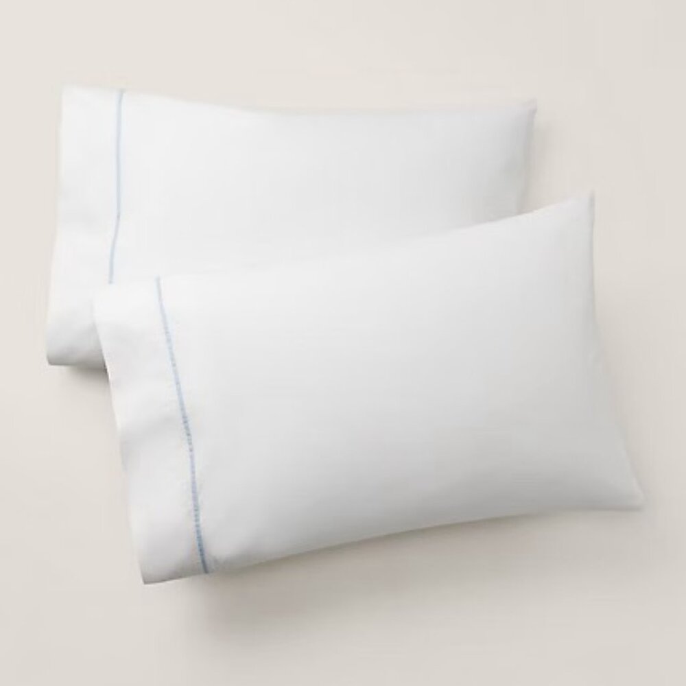 RALPH LAUREN Organic Cotton Palmer 2 pack STANDARD Pillowcases Sky Blue trim